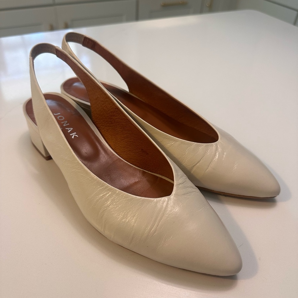 Jonak Women's Cream Leather Slingback Heels